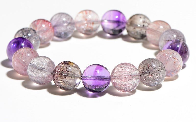 Natural 6A Macaron Super Seven Hair Crystal Round Bead Bracelet