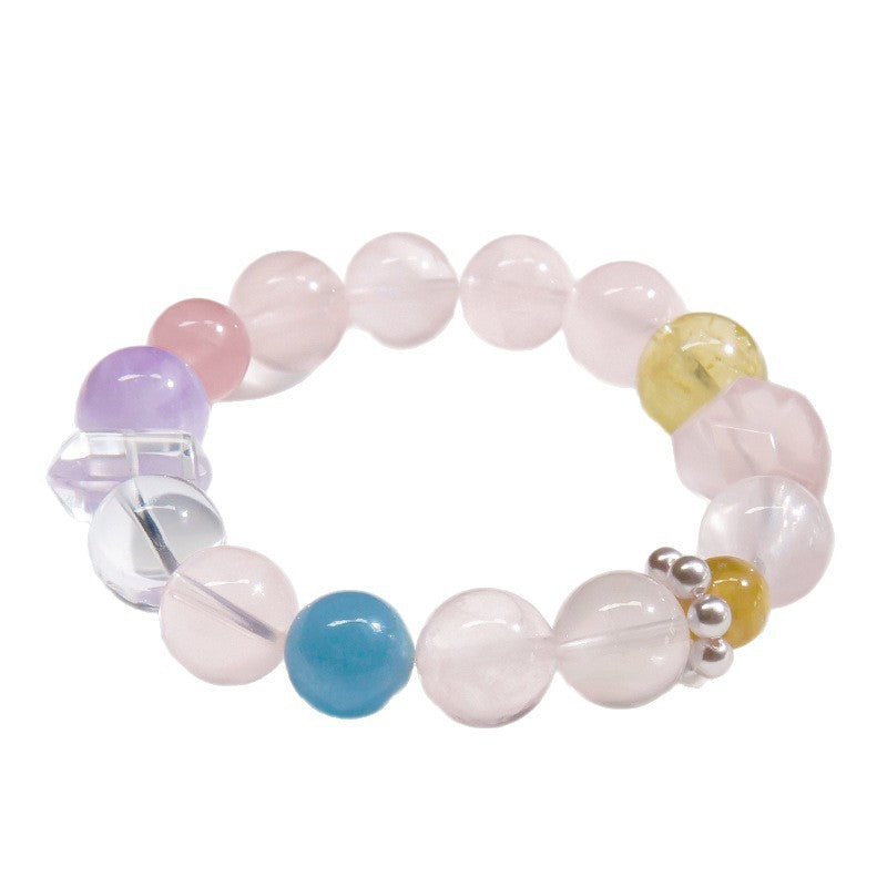Natural Rainbow Duobao Bracelet Women's White Crystal Aquamarine Powder Crystal Citrine Beaded Bracelet Small Fresh Jewelry