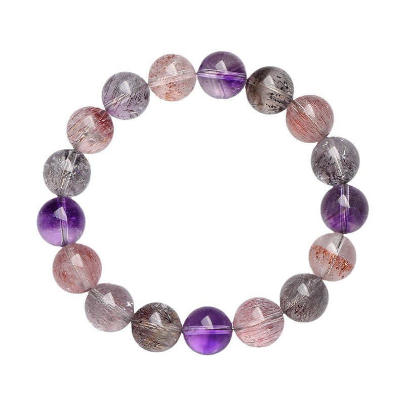 Natural 6A Macaron Super Seven Hair Crystal Round Bead Bracelet