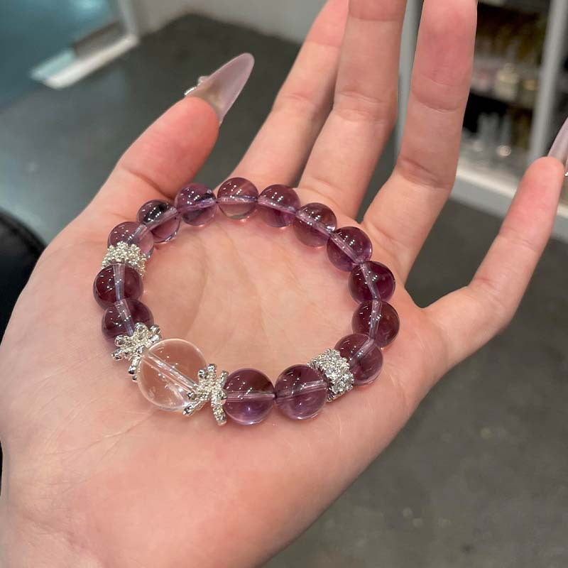 Natural amethyst bracelet, high-grade real rough stone bracelet, lucky transfer, women's nine purple from the fire, gift.