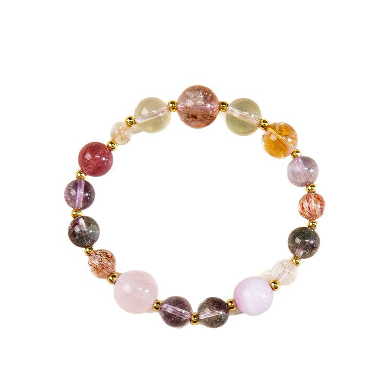 Natural black gold super seven crystal grand slam bracelet, female rough stone genuine light luxury high-end sense amethyst multi-treasure bracelet.