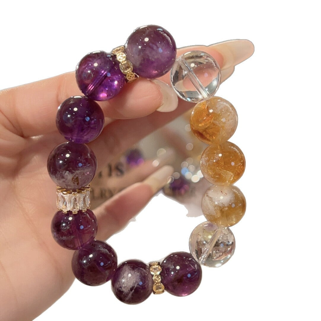 Good luck ashore amethyst bracelet, girls' natural yellow tower crystal bracelet, light luxury high-end crystal jewelry.