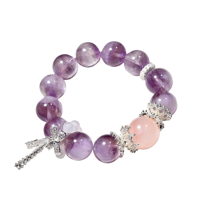 Natural Purple Rabbit Hair Bracelet Light Luxury Lavender Crystal Bracelet