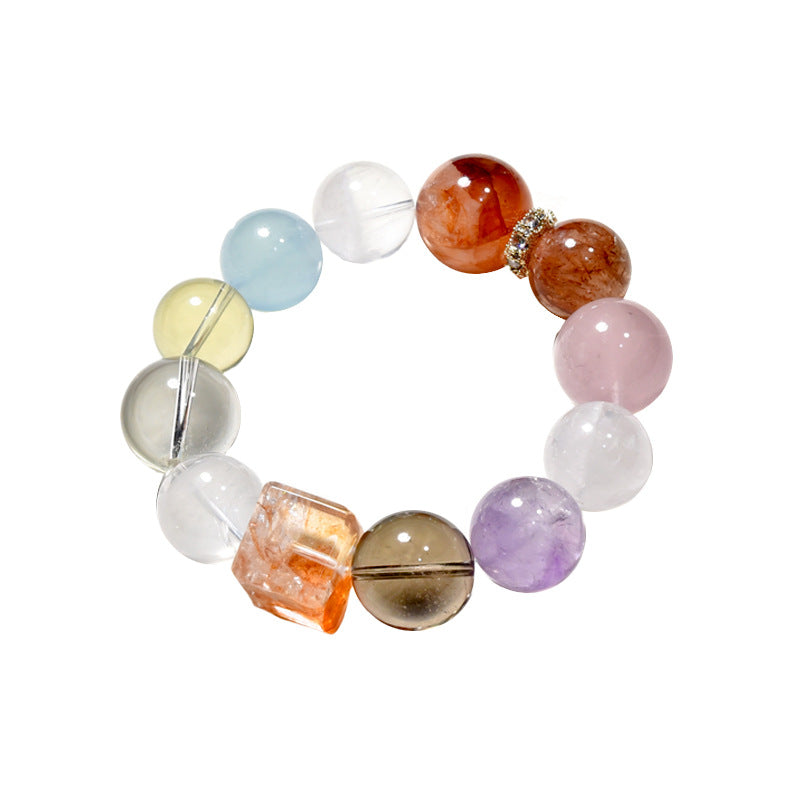 Natural crystal bracelet, large multi-treasure amethyst aquamarine red glue flower single circle bracelet.