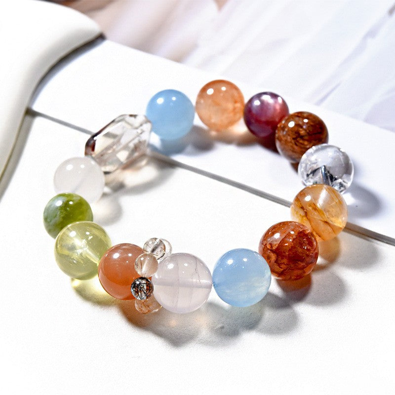 Natural crystal bracelet, large multi-treasure amethyst aquamarine red glue flower single circle bracelet.