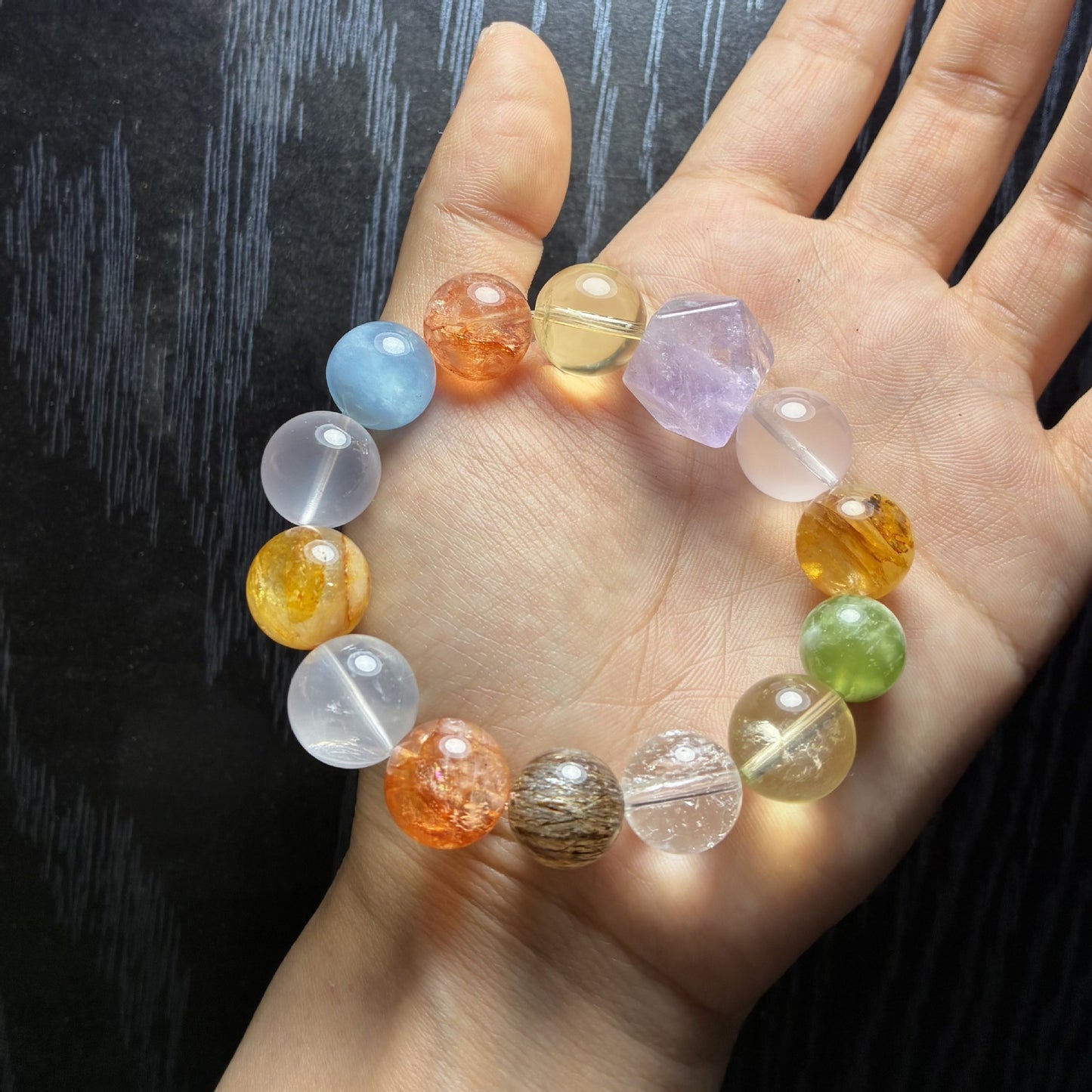 Natural crystal bracelet, large multi-treasure amethyst aquamarine red glue flower single circle bracelet.