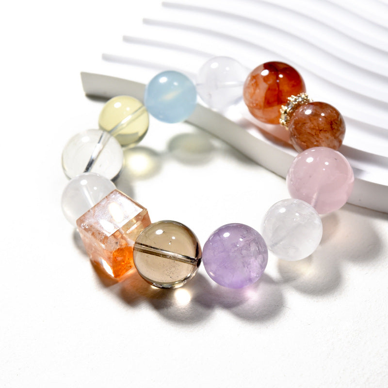 Natural crystal bracelet, large multi-treasure amethyst aquamarine red glue flower single circle bracelet.