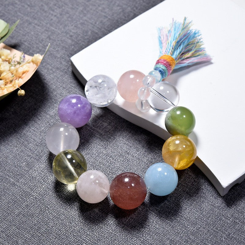 Natural crystal bracelet, large multi-treasure amethyst aquamarine red glue flower single circle bracelet.