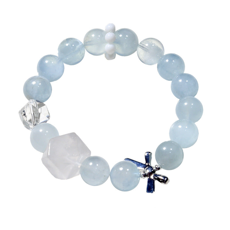 Natural aquamarine bracelet, milk white crystal with small fresh bracelet.