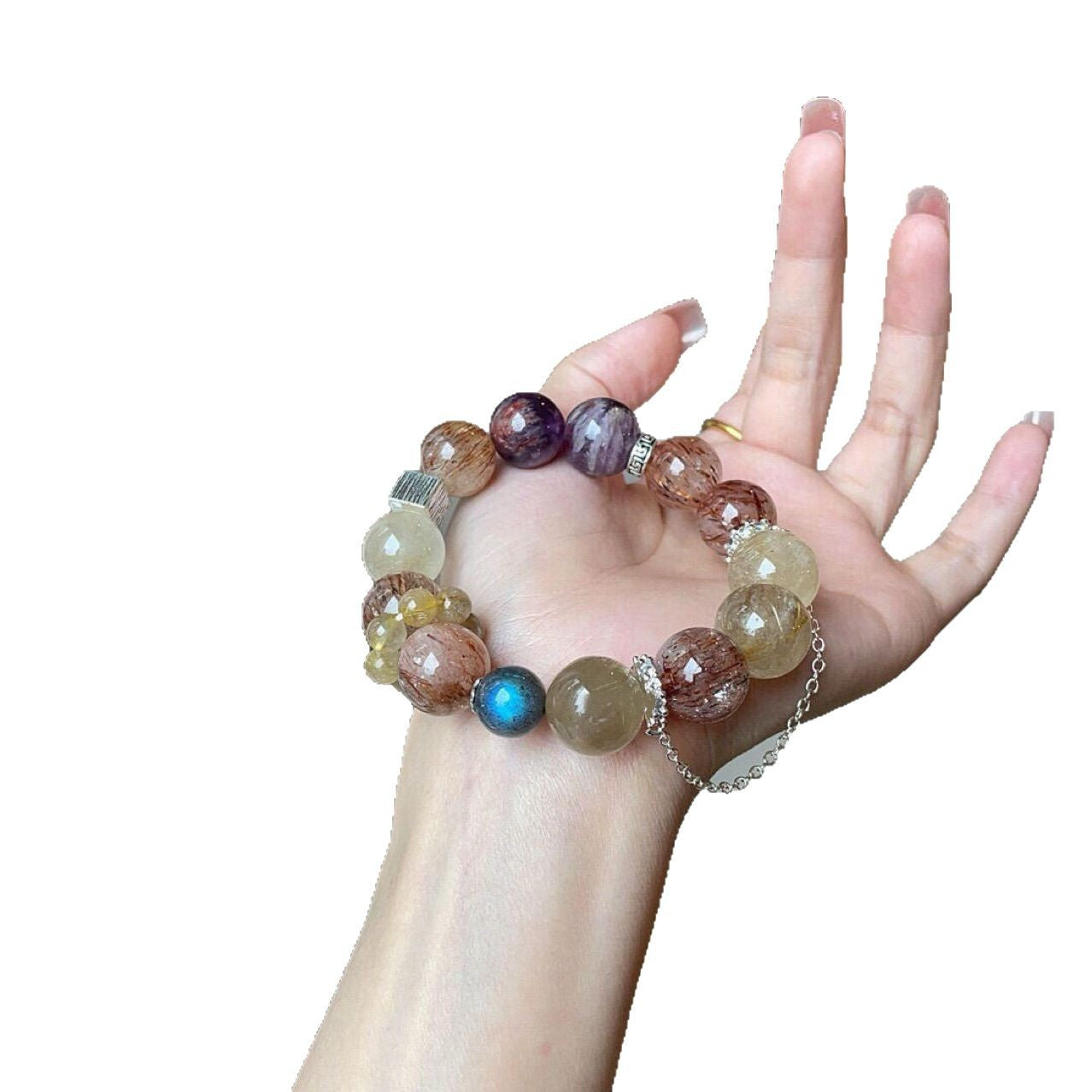 Natural Crystal Bracelet Purple Ghost Moonstone Bracelet Black Gold Ultra Citrine Bracelet
