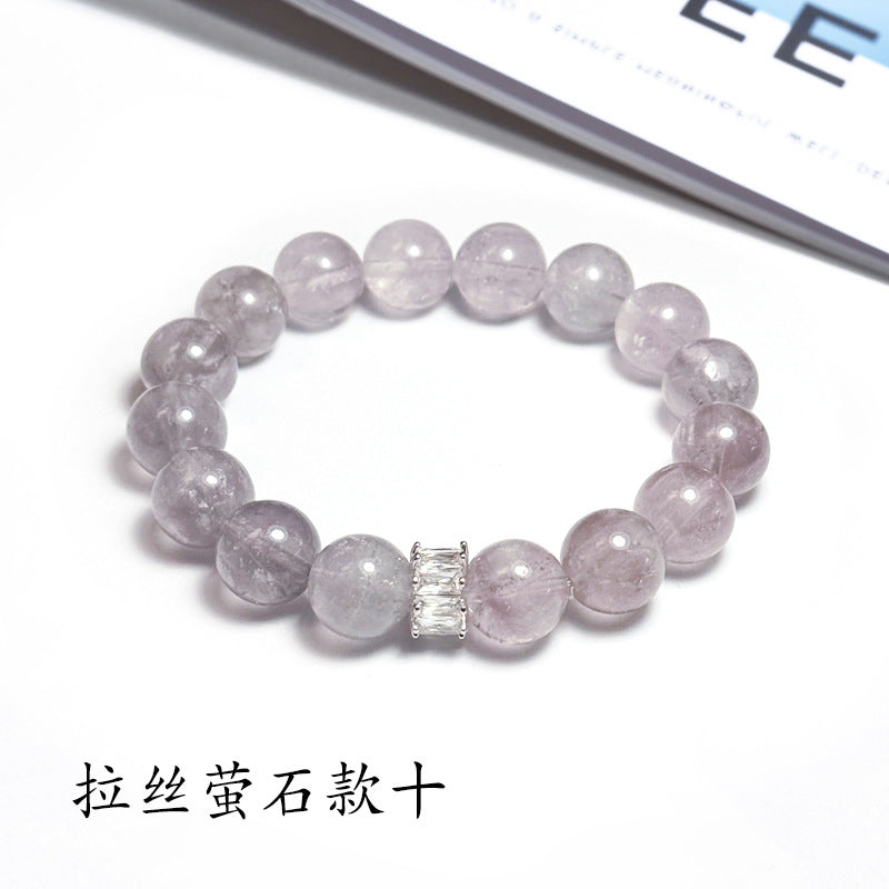 Natural brushed fluorite bracelet, blue light color fluorite crystal bracelet with micro-inlaid beads DIY fashion jewelry.