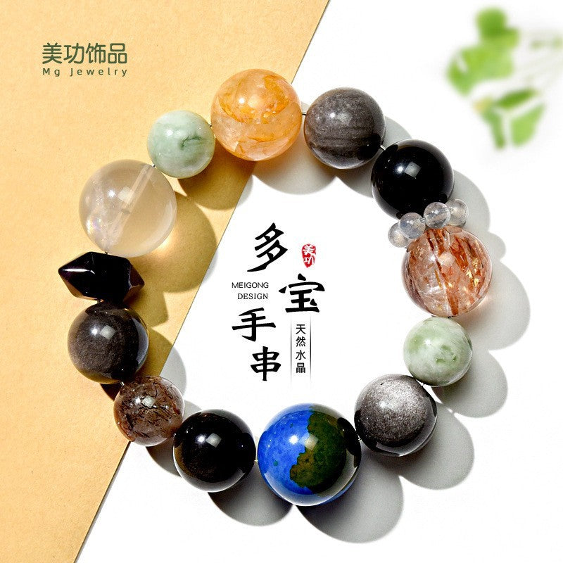 Natural crystal bracelet, large multi-treasure amethyst aquamarine red glue flower single circle bracelet.
