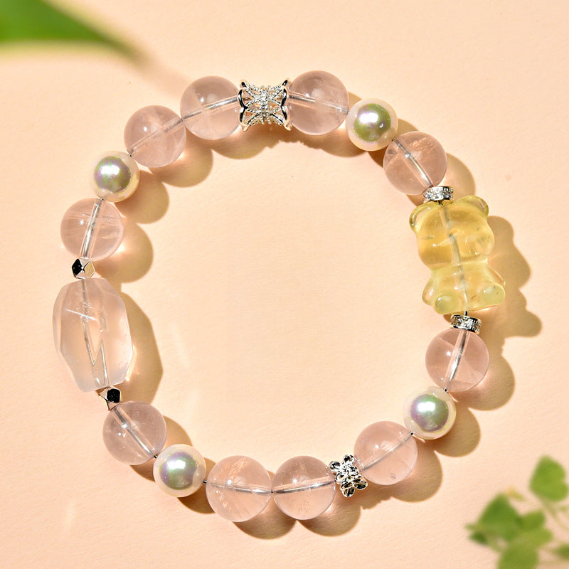 Natural powder crystal bracelet, citrine bear bracelet, fashionable women's love gift.