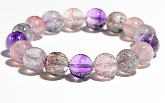 Natural 6A Macaron Super Seven Hair Crystal Round Bead Bracelet