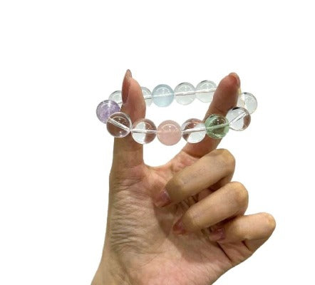 Natural Duobao Crystal Bracelet Aquamarine Dopamine Color Crystal Beaded Clear White Crystal Amethyst Bracelet