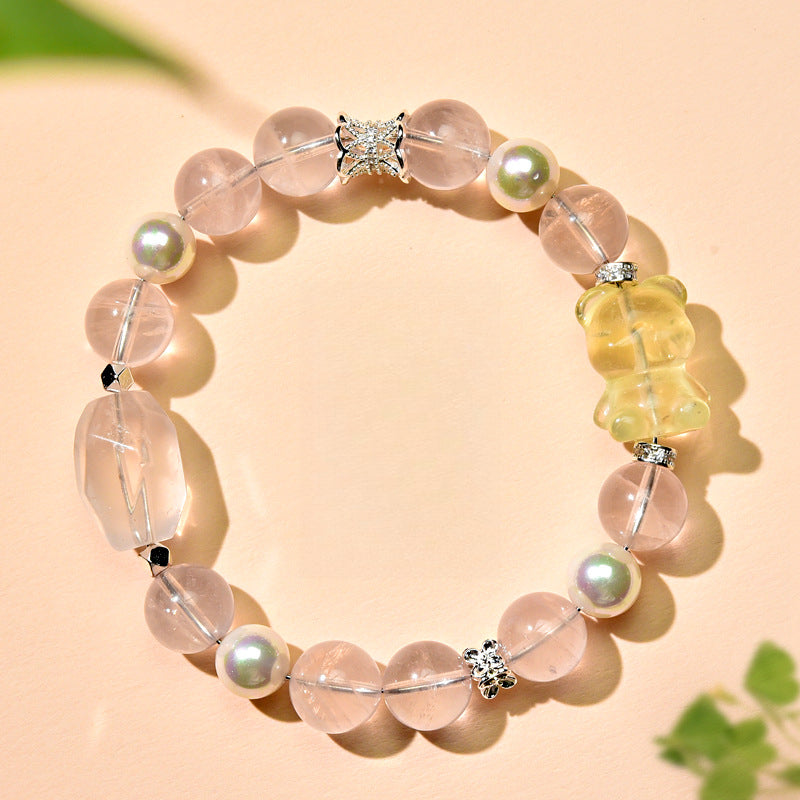 Natural powder crystal bracelet, citrine bear bracelet, fashionable women's love gift.