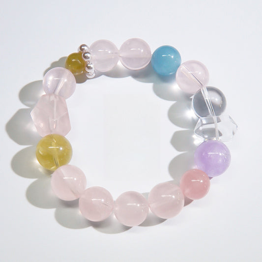 Natural Rainbow Duobao Bracelet Women's White Crystal Aquamarine Powder Crystal Citrine Beaded Bracelet Small Fresh Jewelry