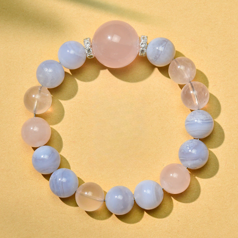 Natural pink crystal bracelet DIY handmade round bead natural blue agate crystal bracelet.
