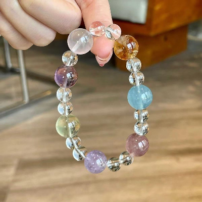 Natural Duobao Crystal Bracelet Aquamarine Dopamine Color Crystal Beaded Clear White Crystal Amethyst Bracelet