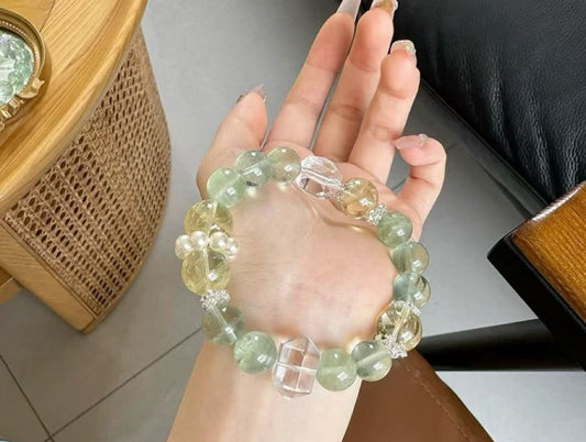 Natural Lemon Citrine Green Fluorite Bracelet Women's Suitable for Summer Clear Jewelry