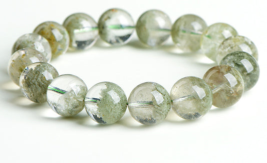 Natural Matcha Green Ghost Bead Bracelet, Matcha Green Ghost Half Basin Bracelet
