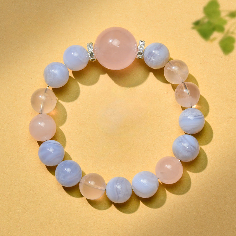 Natural pink crystal bracelet DIY handmade round bead natural blue agate crystal bracelet.