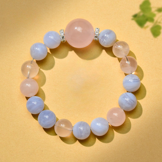 Natural pink crystal bracelet DIY handmade round bead natural blue agate crystal bracelet.