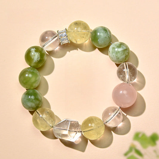 Natural pink purple and citrine crystal Duobao candy bracelet, fresh and sweet macaron girl bracelet.