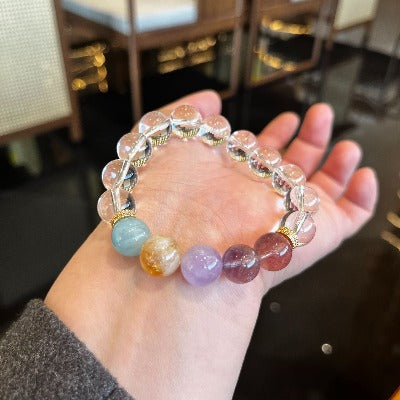 Natural Duobao Crystal Bracelet Aquamarine Dopamine Color Crystal Beaded Clear White Crystal Amethyst Bracelet