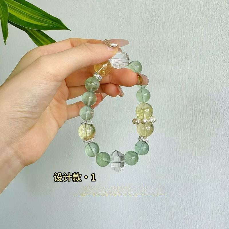 Natural Lemon Citrine Green Fluorite Bracelet Women's Suitable for Summer Clear Jewelry