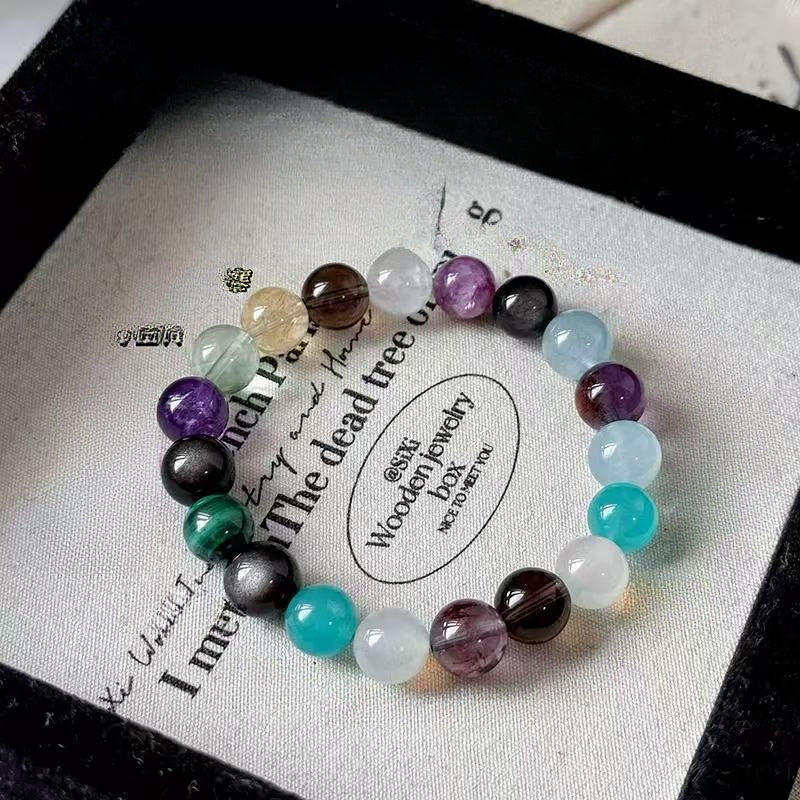 Natural multi-treasure crystal bracelet, amethyst moonstone green ghost aquamarine jewelry.