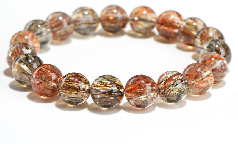 Natural crystal 7A grade smooth hair black gold super seven round bead bracelet, black gold bracelet.