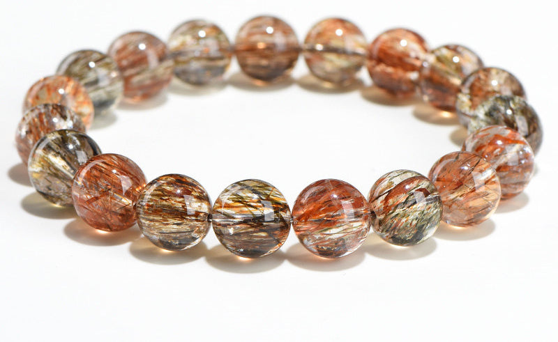 Natural crystal 7A grade smooth hair black gold super seven round bead bracelet, black gold bracelet.