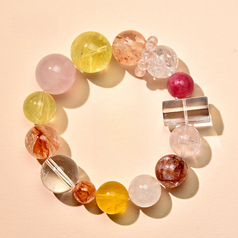 Duobao Lucky Transshipment Natural Citrine Pink Crystal Bracelet Crystal Pillar Original Design Women's Fashion Bracelet