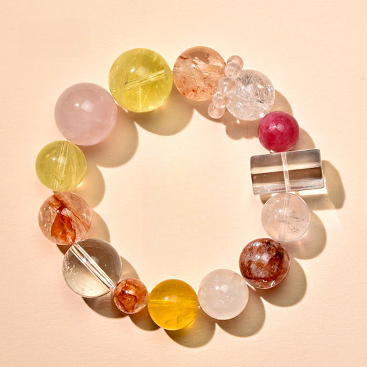 Duobao Lucky Transshipment Natural Citrine Pink Crystal Bracelet Crystal Pillar Original Design Women's Fashion Bracelet