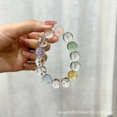 Natural Duobao Crystal Bracelet Aquamarine Dopamine Color Crystal Beaded Clear White Crystal Amethyst Bracelet
