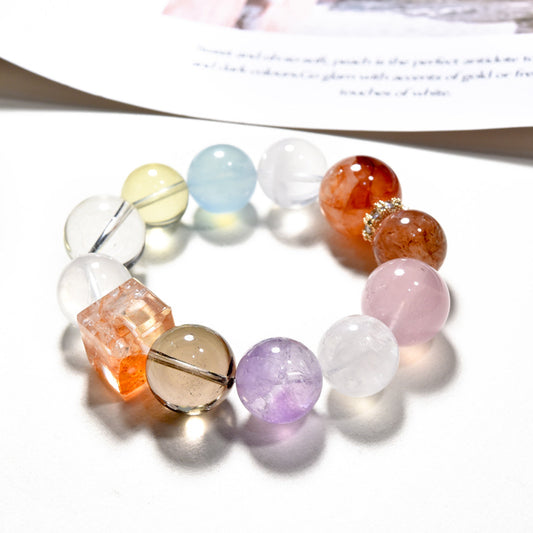 Natural crystal bracelet, large multi-treasure amethyst aquamarine red glue flower single circle bracelet.