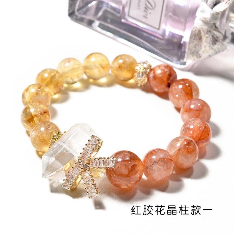 Crystal pillar yellow tower crystal bracelet, red glue flower bracelet, citrine bracelet.