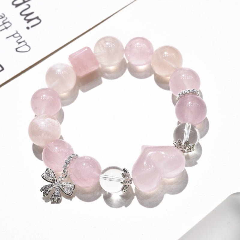 Natural original design pink crystal bracelet, snowflake ghost bracelet, love charm peach blossom bracelet.