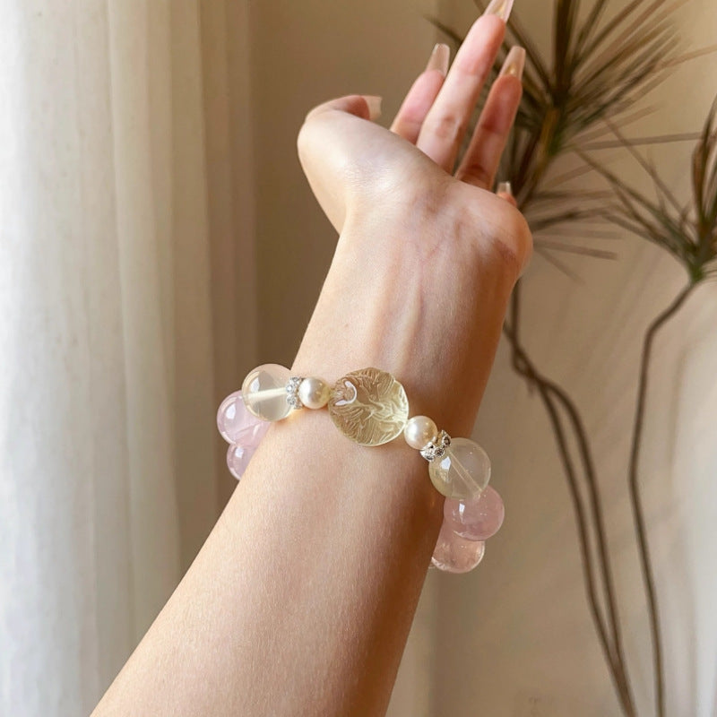 Natural powder crystal citrine nine-tailed fox bracelet female white crystal dragon turtle recruit peach blossom fortune transfer girlfriend bracelet