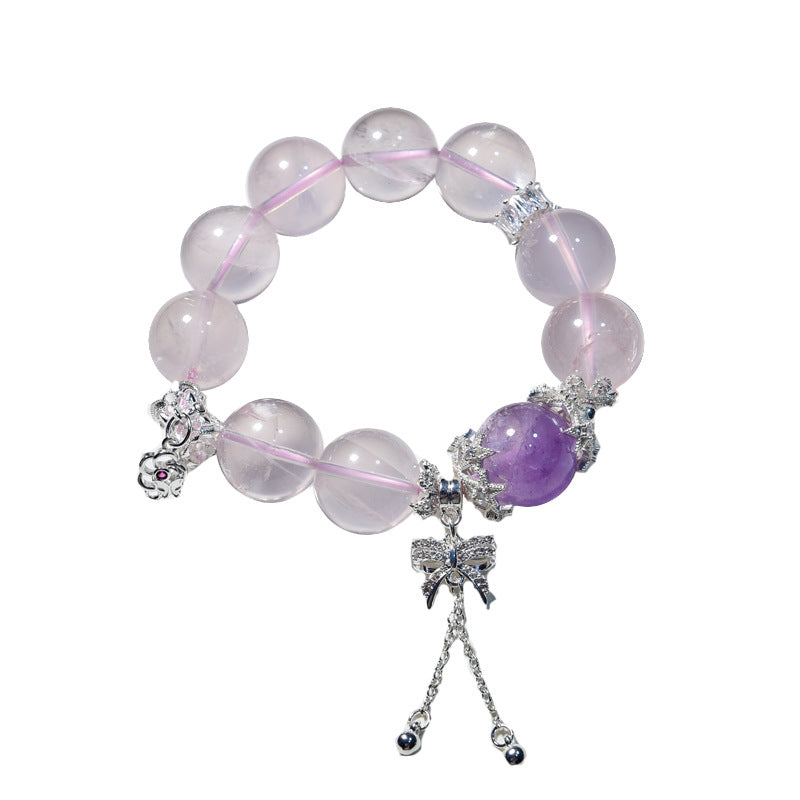 Natural powder crystal bracelet beads with micro-inlaid bow bracelet color retention accessories DIY