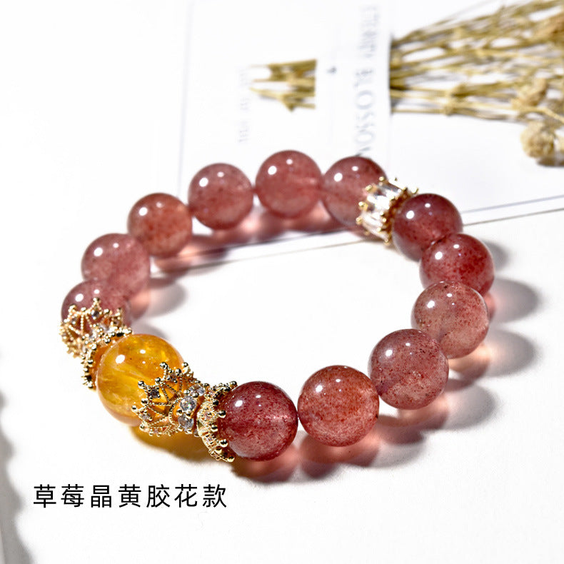 Natural strawberry crystal bracelet fashionable versatile yellow gum flower bracelet.