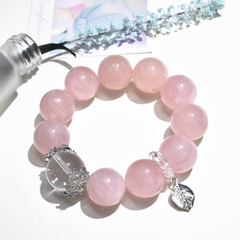 Natural powder crystal bracelet, simple white crystal single ring bracelet.