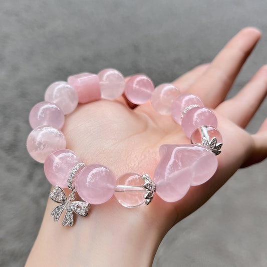 Natural original design pink crystal bracelet, snowflake ghost bracelet, love charm peach blossom bracelet.