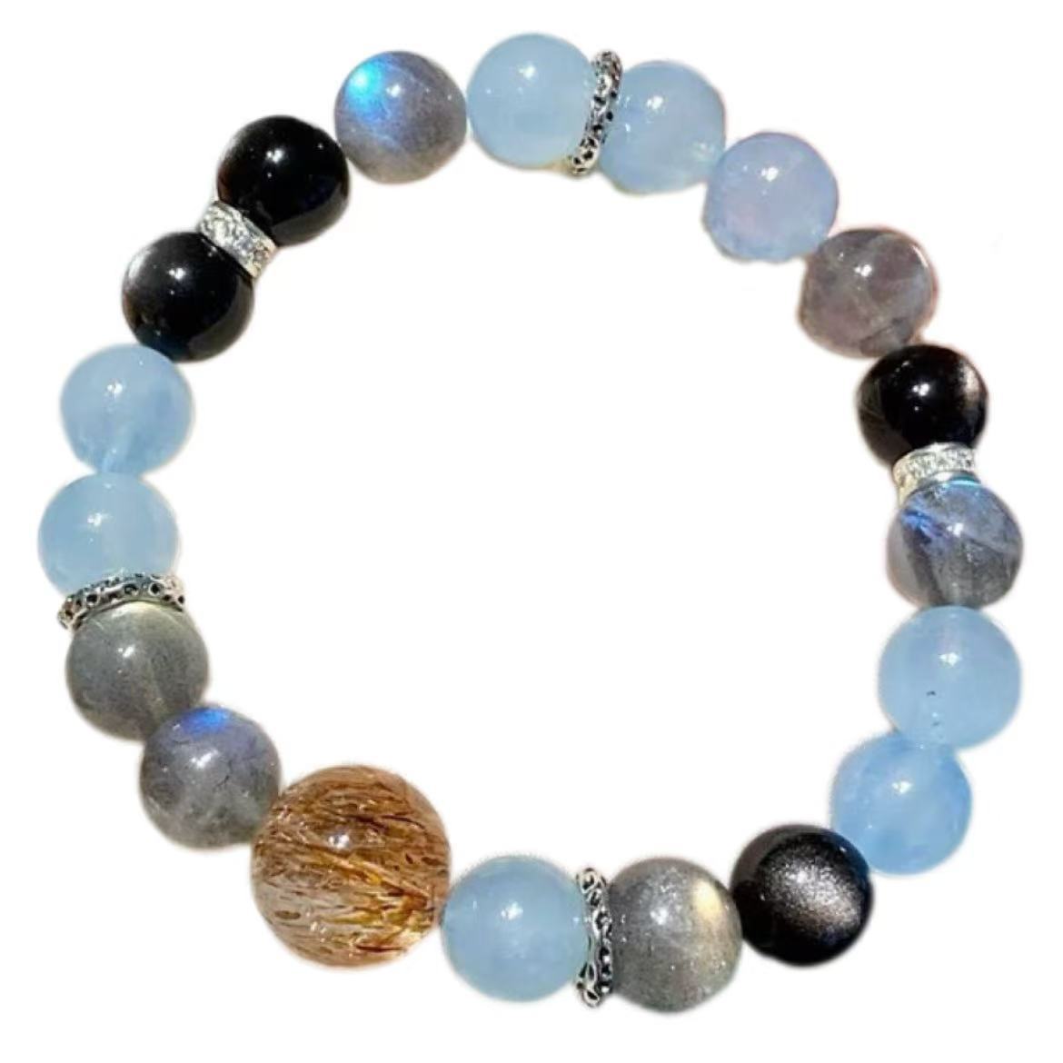 Natural Aquamarine Green Fluorite Green Asai Grey Moonstone Silver Obsidian White Ghost Purple Asai Bracelet Delicate Bracelet