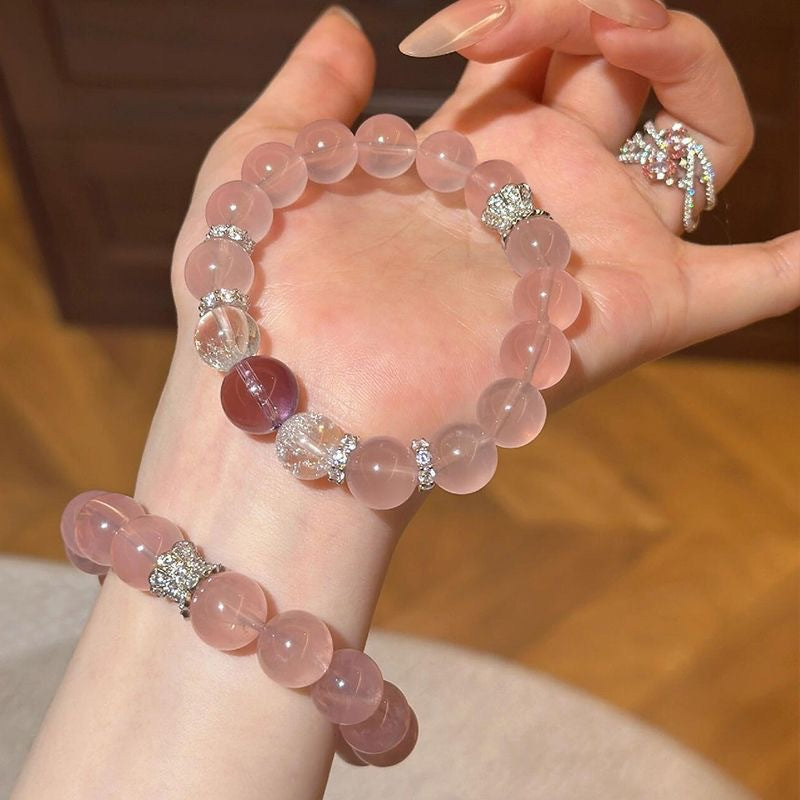Natural pink crystal bracelet increases peach blossom luck bracelet girls amethyst transfer bead jewelry