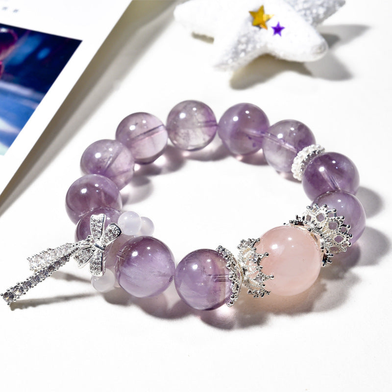 Natural Purple Rabbit Hair Bracelet Light Luxury Lavender Crystal Bracelet