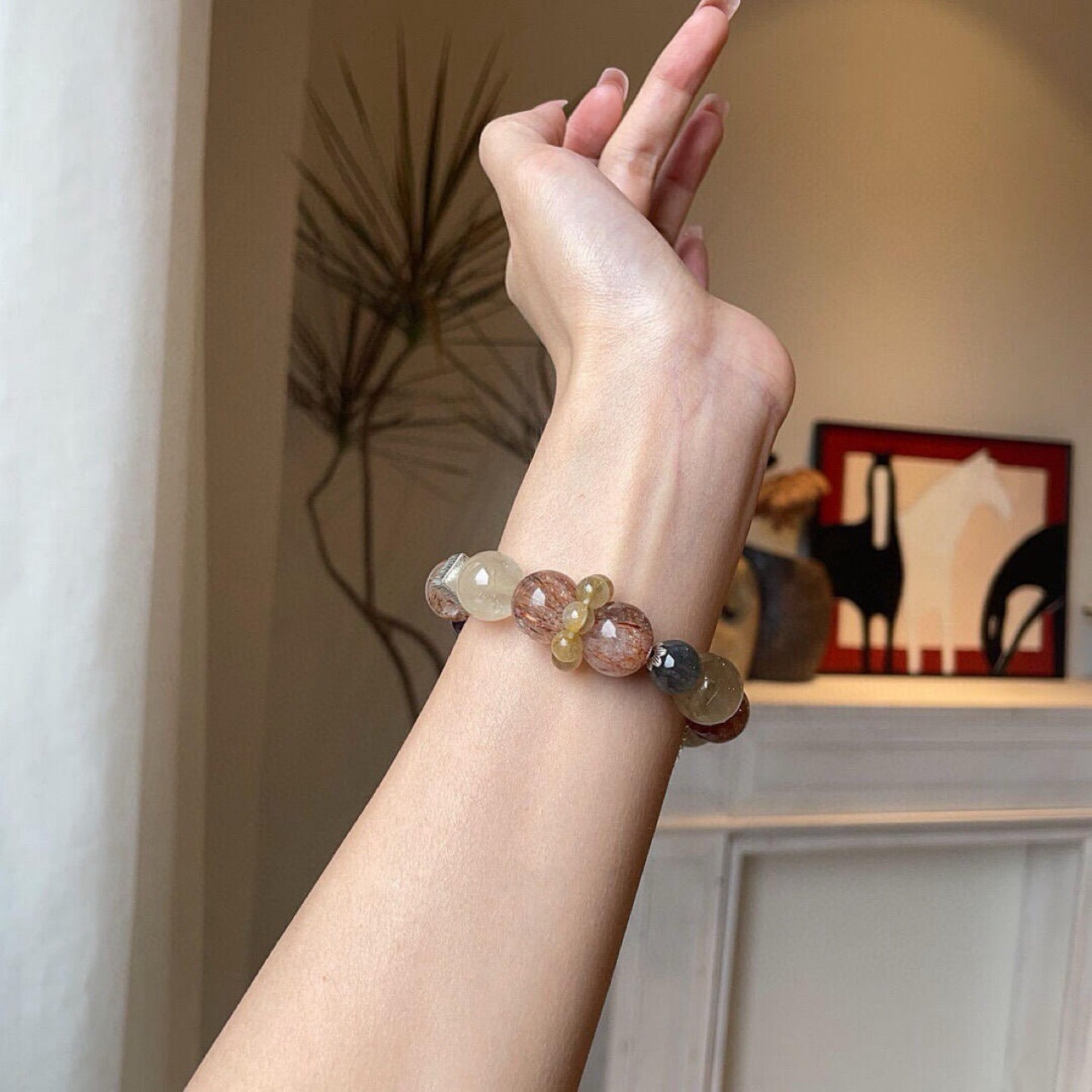 Natural Crystal Bracelet Purple Ghost Moonstone Bracelet Black Gold Ultra Citrine Bracelet
