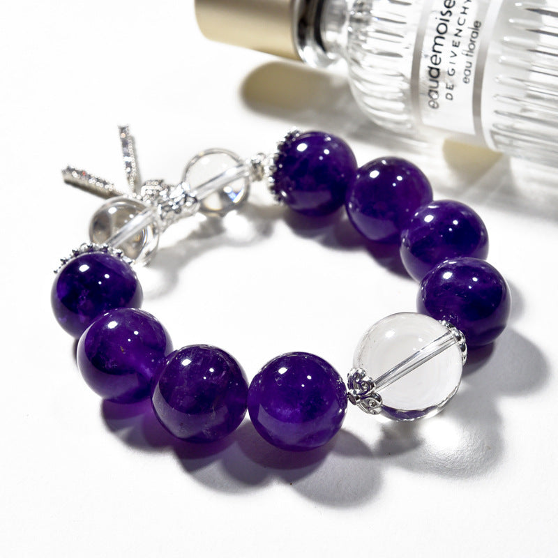 Natural amethyst bracelet micro-inlaid bow niche light luxury powder crystal aquamarine bracelet.