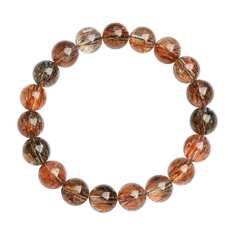 Natural crystal 7A grade smooth hair black gold super seven round bead bracelet, black gold bracelet.